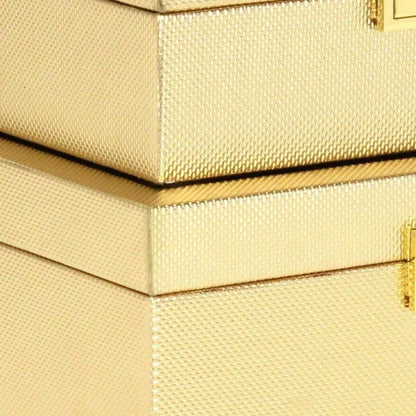 Set Of Two Gold Faux Leather And Mirrored Glass Jewelry Boxes HomeRoots