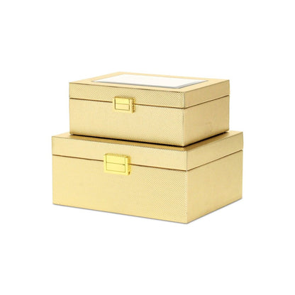 Set Of Two Gold Faux Leather And Mirrored Glass Jewelry Boxes HomeRoots