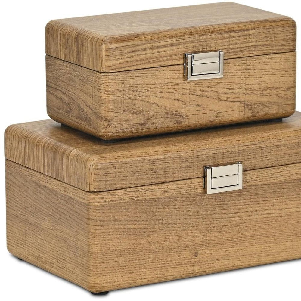 Set Of Two Brown Solid Wood Jewelry Boxes HomeRoots