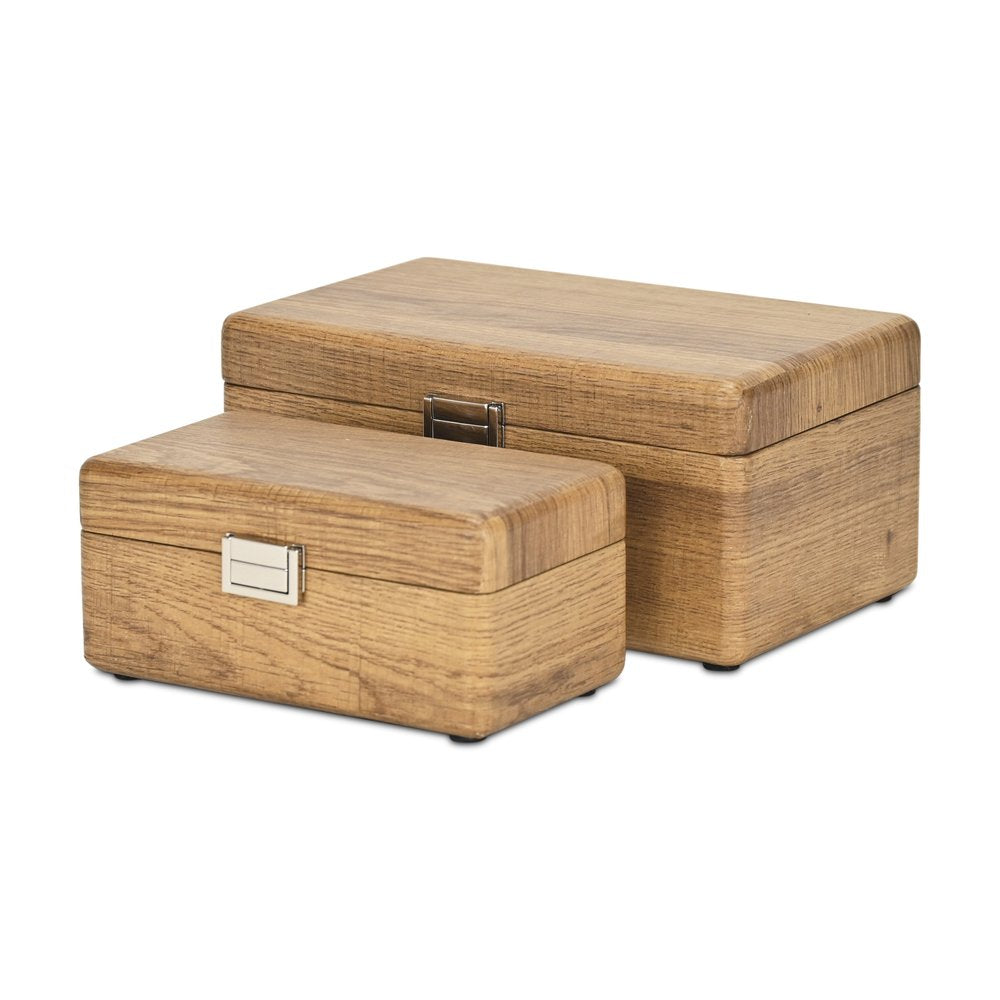 Set Of Two Brown Solid Wood Jewelry Boxes HomeRoots