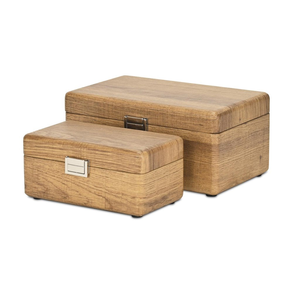 Set Of Two Brown Solid Wood Jewelry Boxes HomeRoots