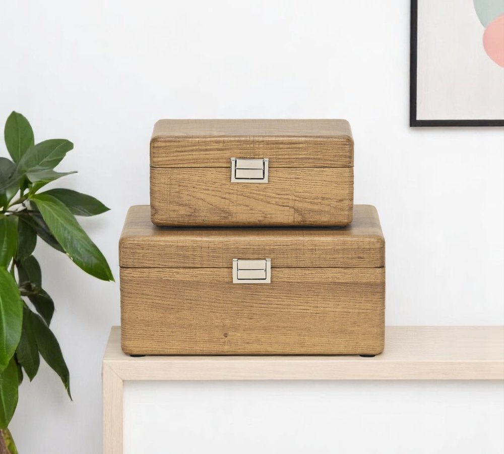 Set Of Two Brown Solid Wood Jewelry Boxes HomeRoots