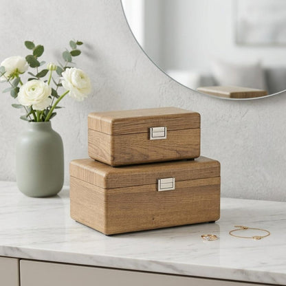 Set Of Two Brown Solid Wood Jewelry Boxes HomeRoots