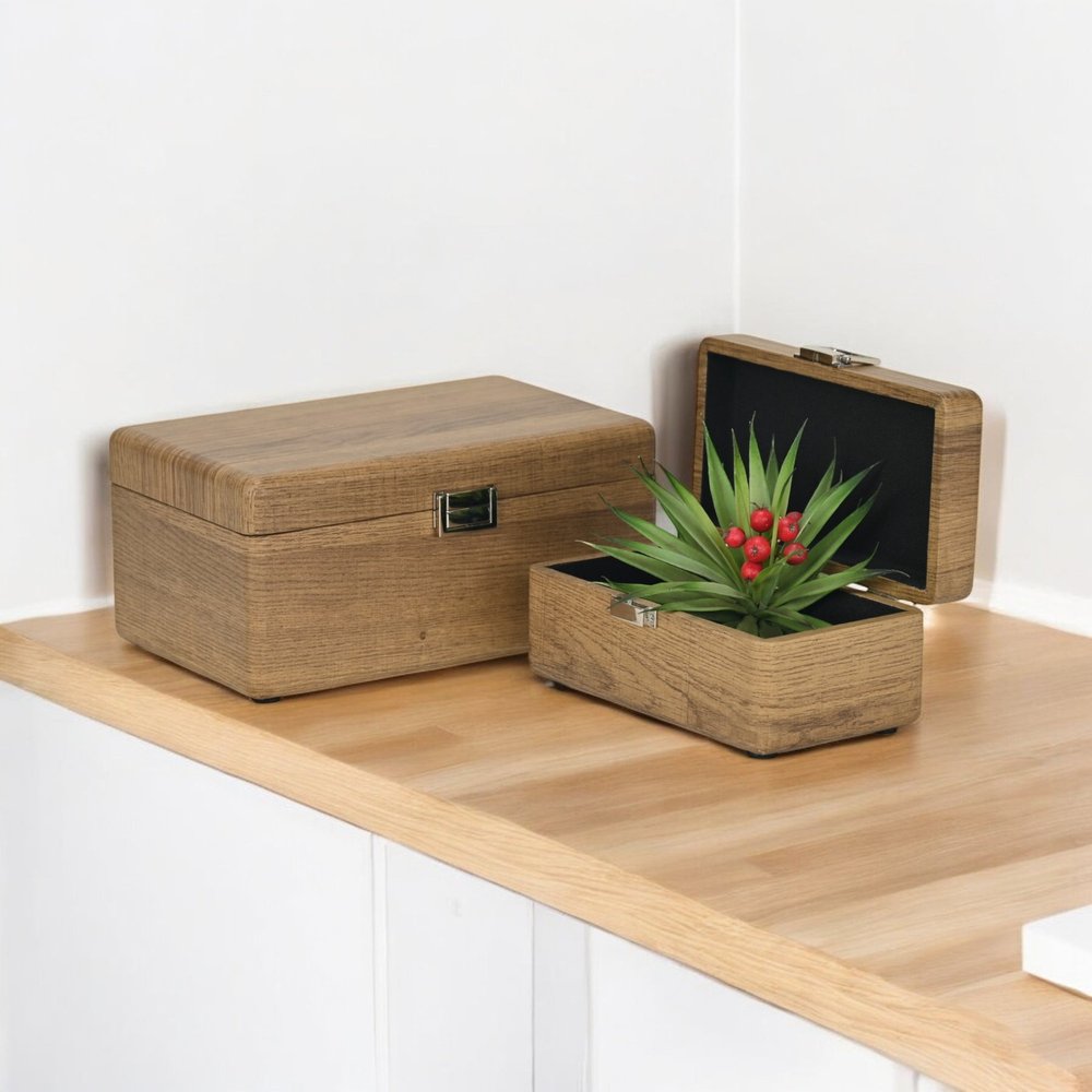 Set Of Two Brown Solid Wood Jewelry Boxes HomeRoots