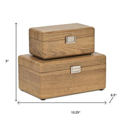 Set Of Two Brown Solid Wood Jewelry Boxes HomeRoots