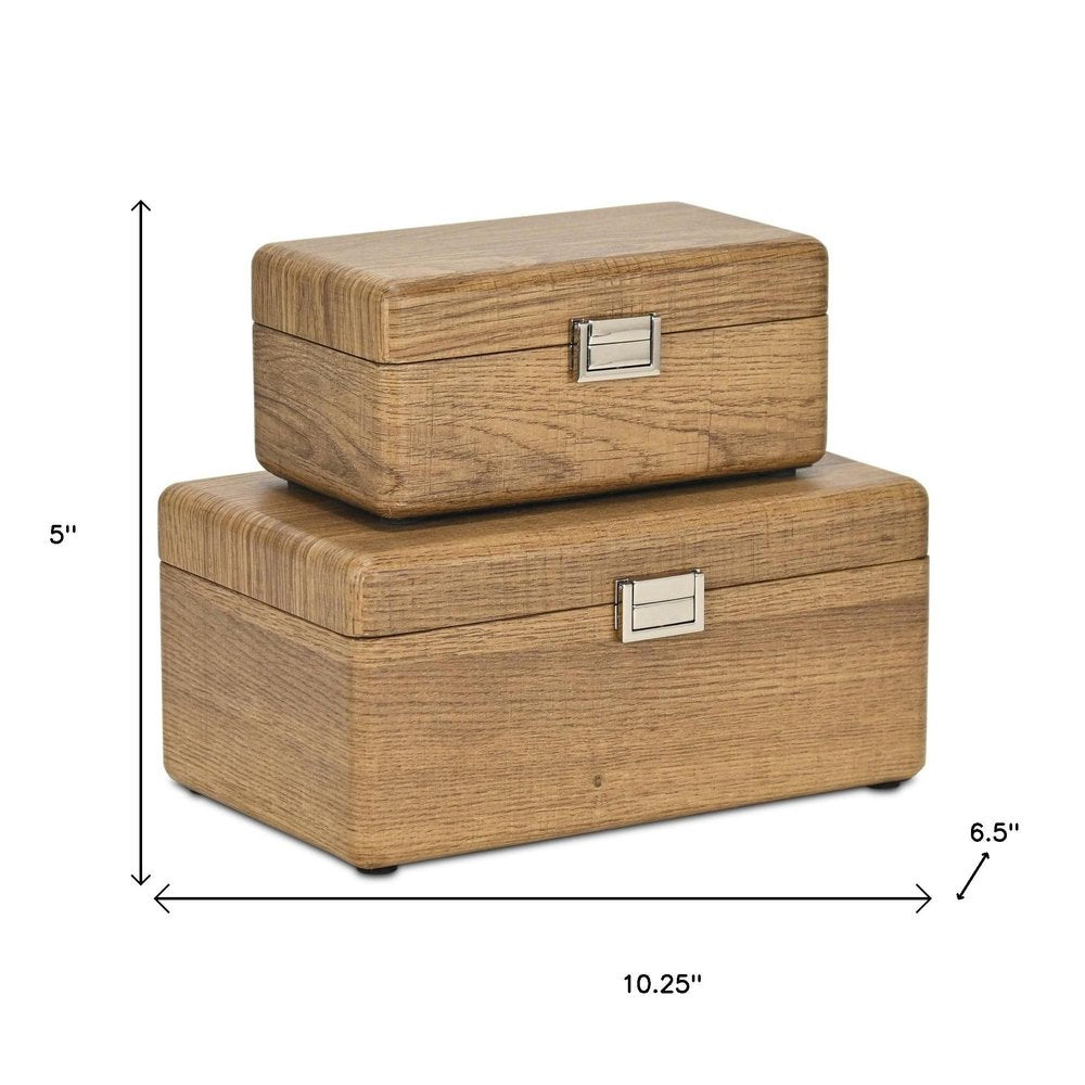 Set Of Two Brown Solid Wood Jewelry Boxes HomeRoots