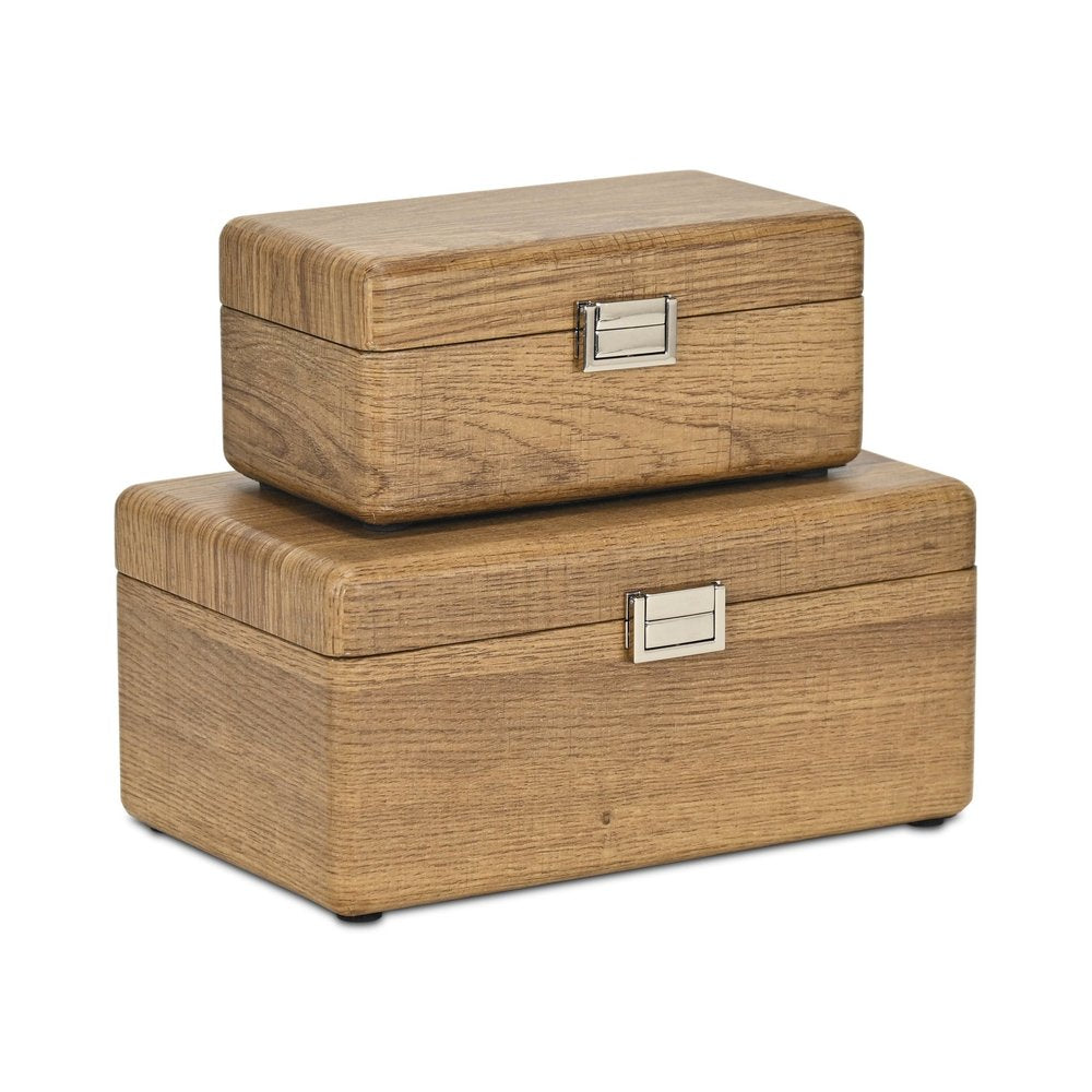 Set Of Two Brown Solid Wood Jewelry Boxes HomeRoots