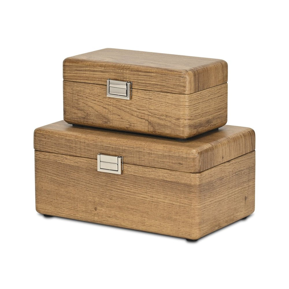 Set Of Two Brown Solid Wood Jewelry Boxes HomeRoots