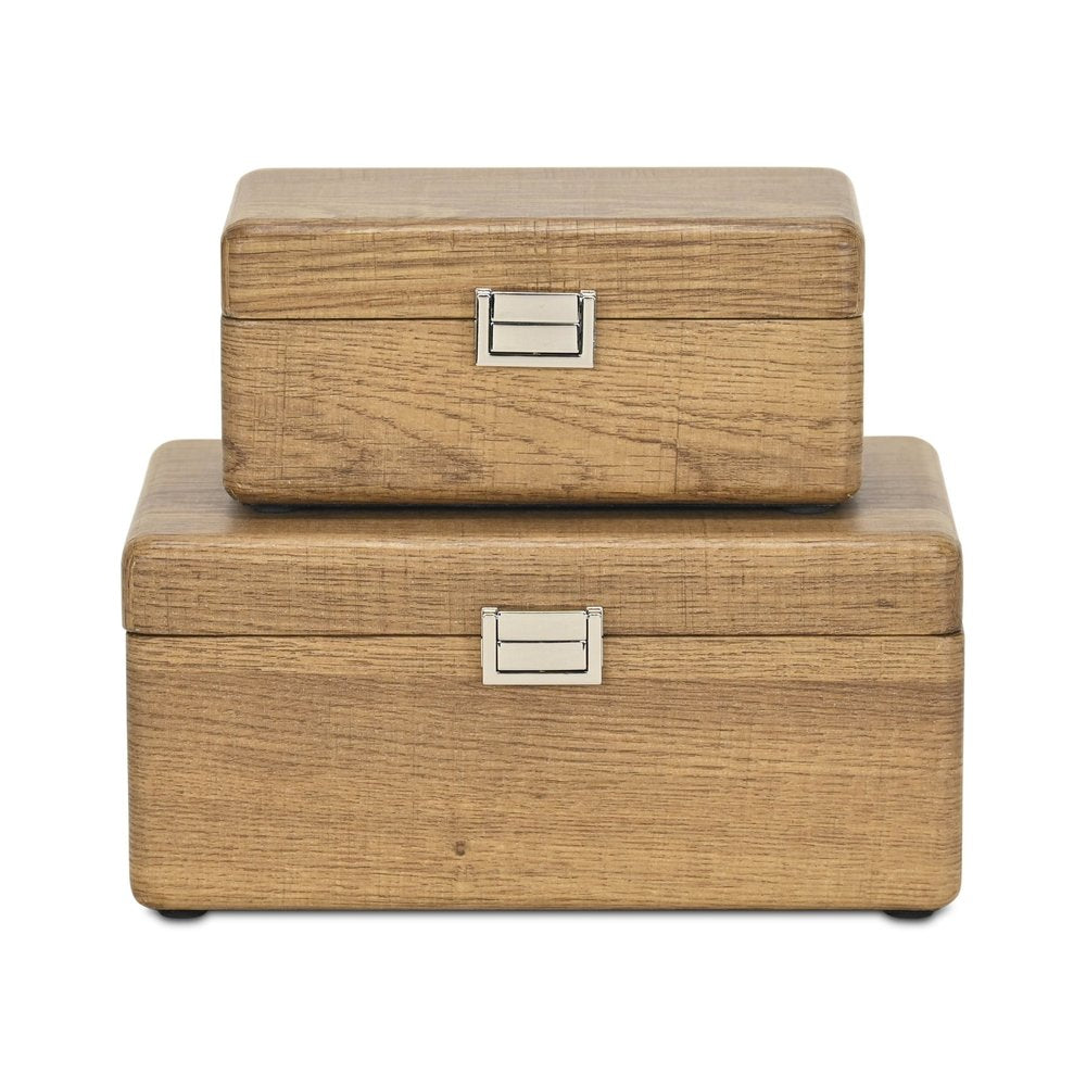 Set Of Two Brown Solid Wood Jewelry Boxes HomeRoots