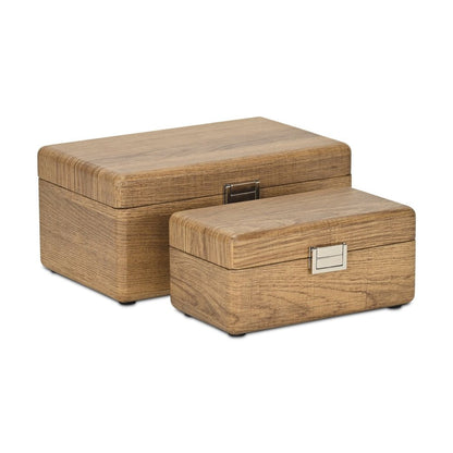 Set Of Two Brown Solid Wood Jewelry Boxes HomeRoots