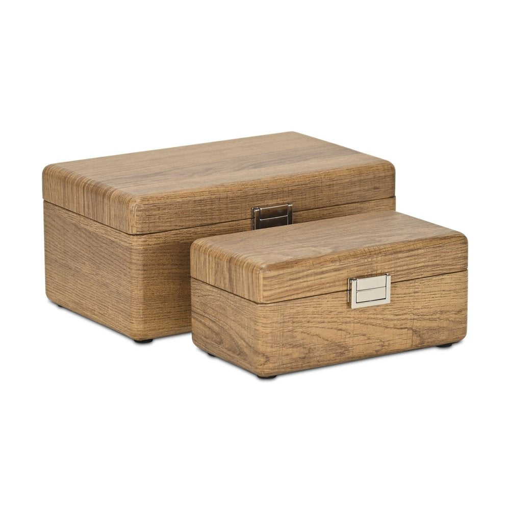 Set Of Two Brown Solid Wood Jewelry Boxes HomeRoots