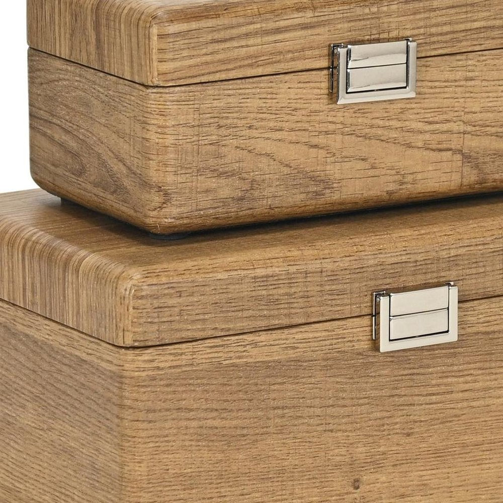 Set Of Two Brown Solid Wood Jewelry Boxes HomeRoots