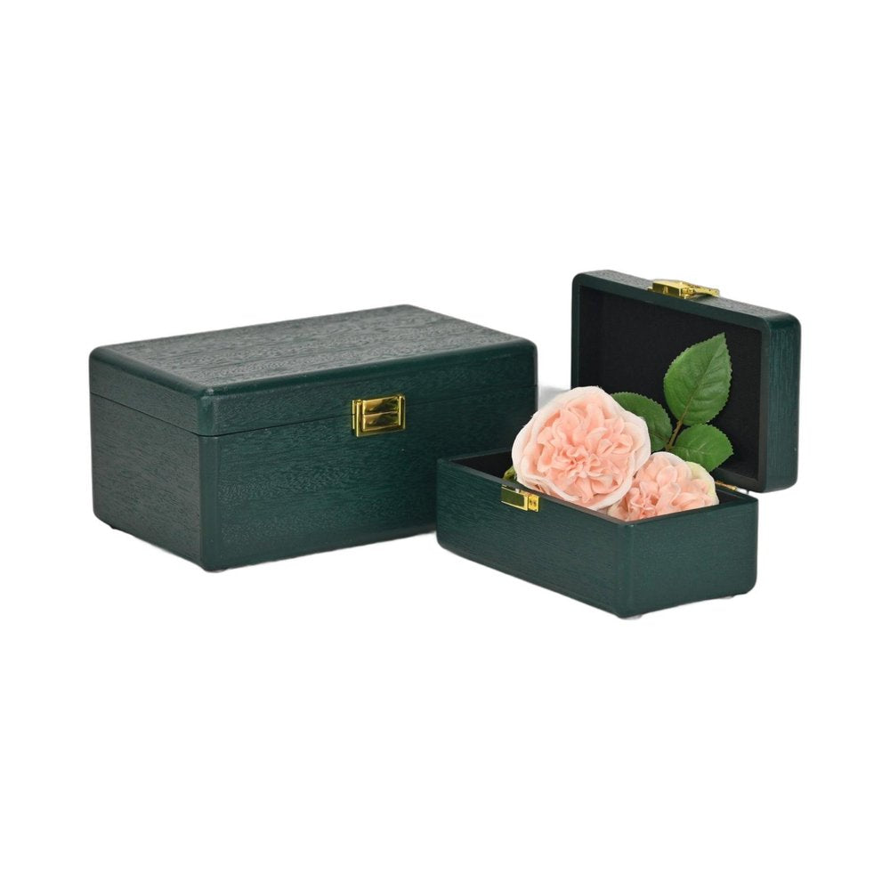 Set Of Two Green Solid Wood Jewelry Boxes HomeRoots