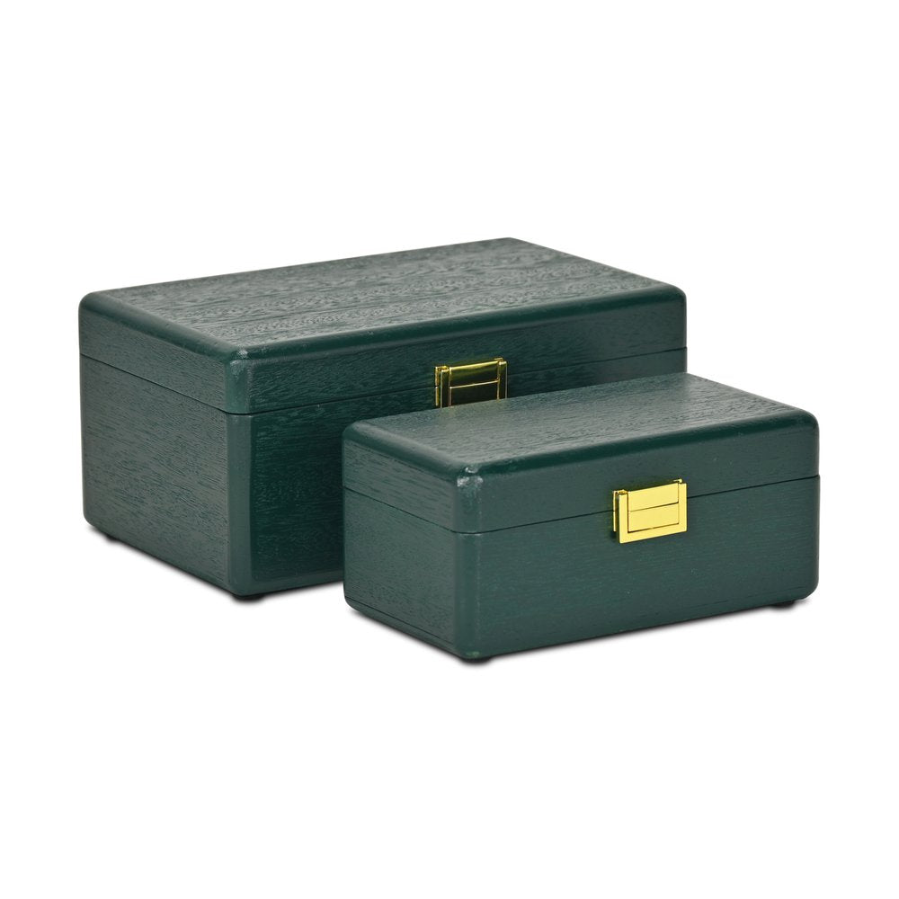 Set Of Two Green Solid Wood Jewelry Boxes HomeRoots