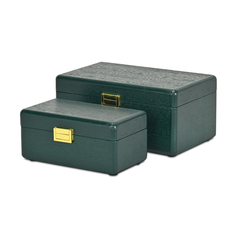 Set Of Two Green Solid Wood Jewelry Boxes HomeRoots