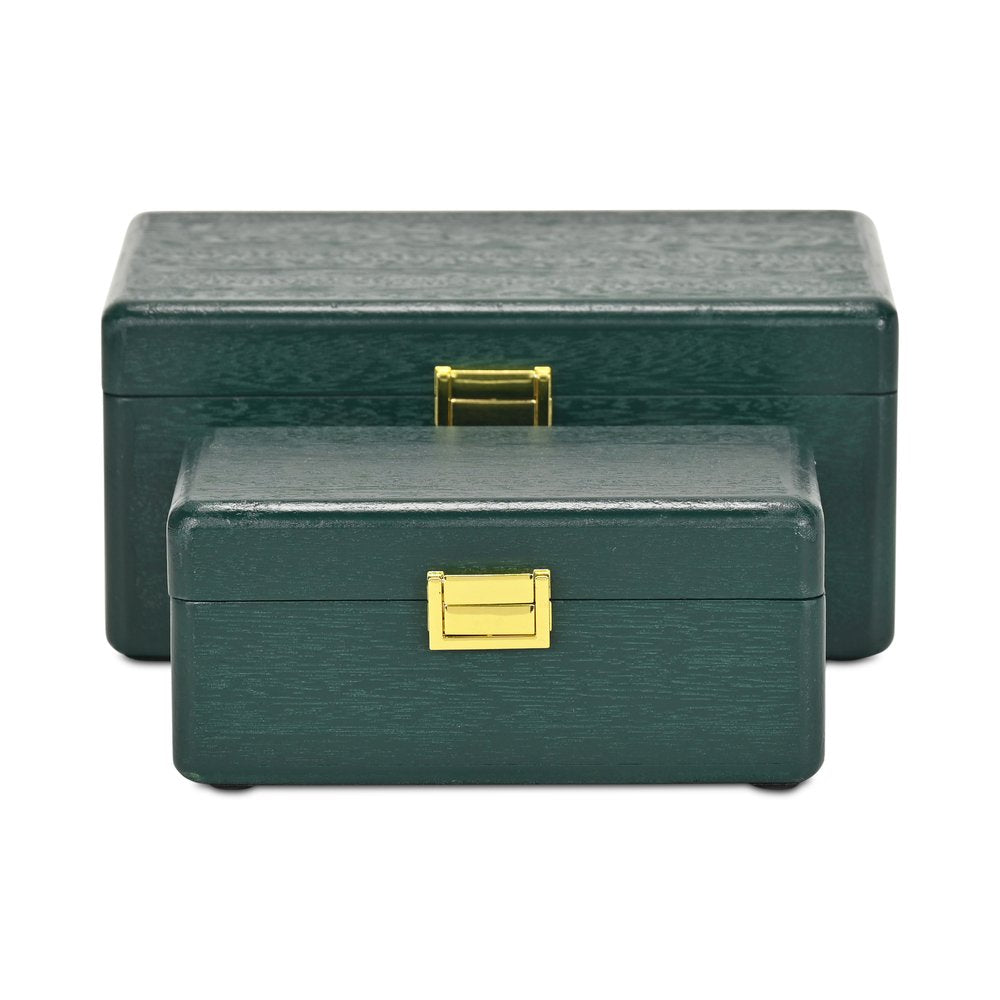 Set Of Two Green Solid Wood Jewelry Boxes HomeRoots