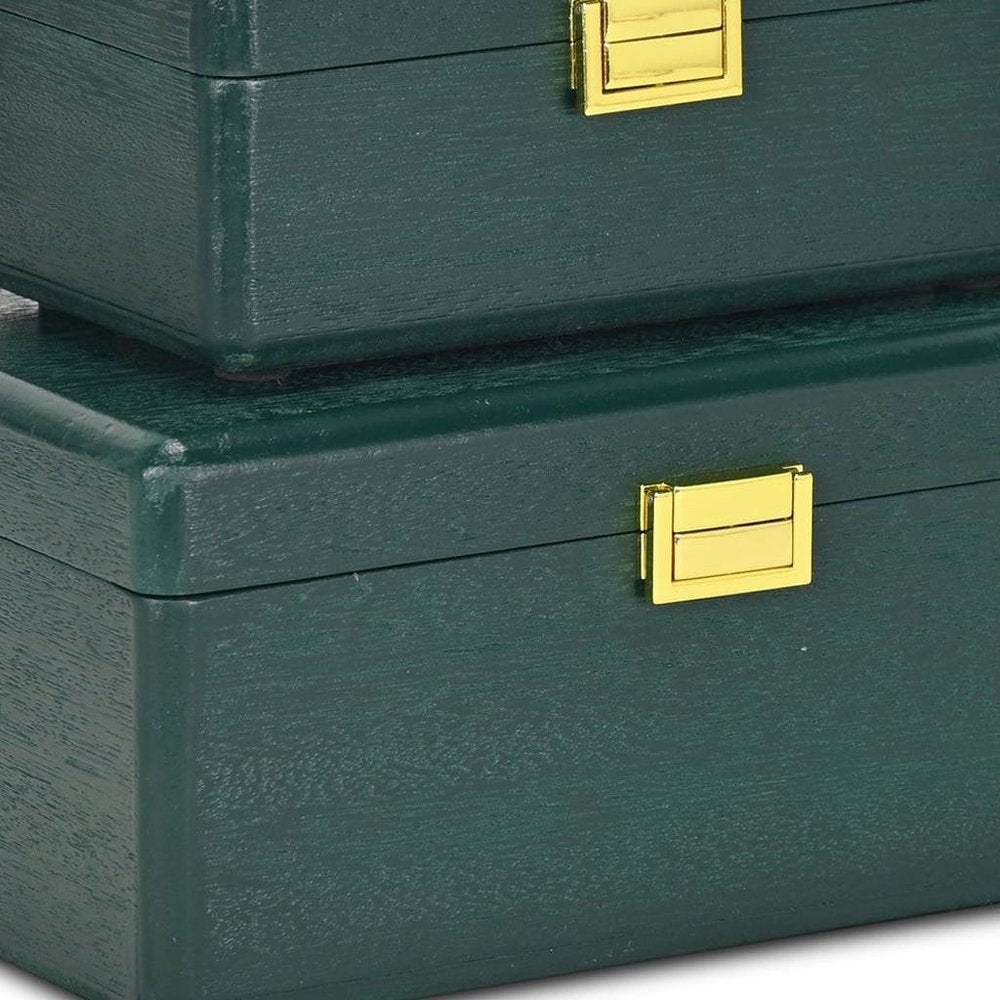 Set Of Two Green Solid Wood Jewelry Boxes HomeRoots
