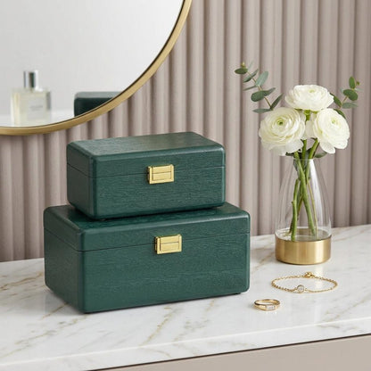 Set Of Two Green Solid Wood Jewelry Boxes HomeRoots