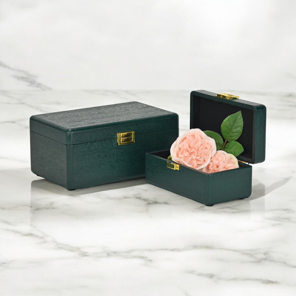 Set Of Two Green Solid Wood Jewelry Boxes HomeRoots