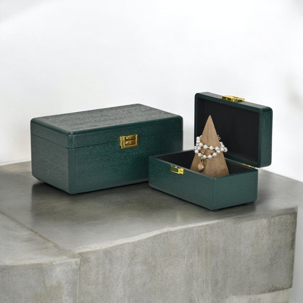 Set Of Two Green Solid Wood Jewelry Boxes HomeRoots