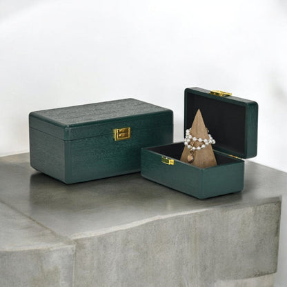 Set Of Two Green Solid Wood Jewelry Boxes HomeRoots