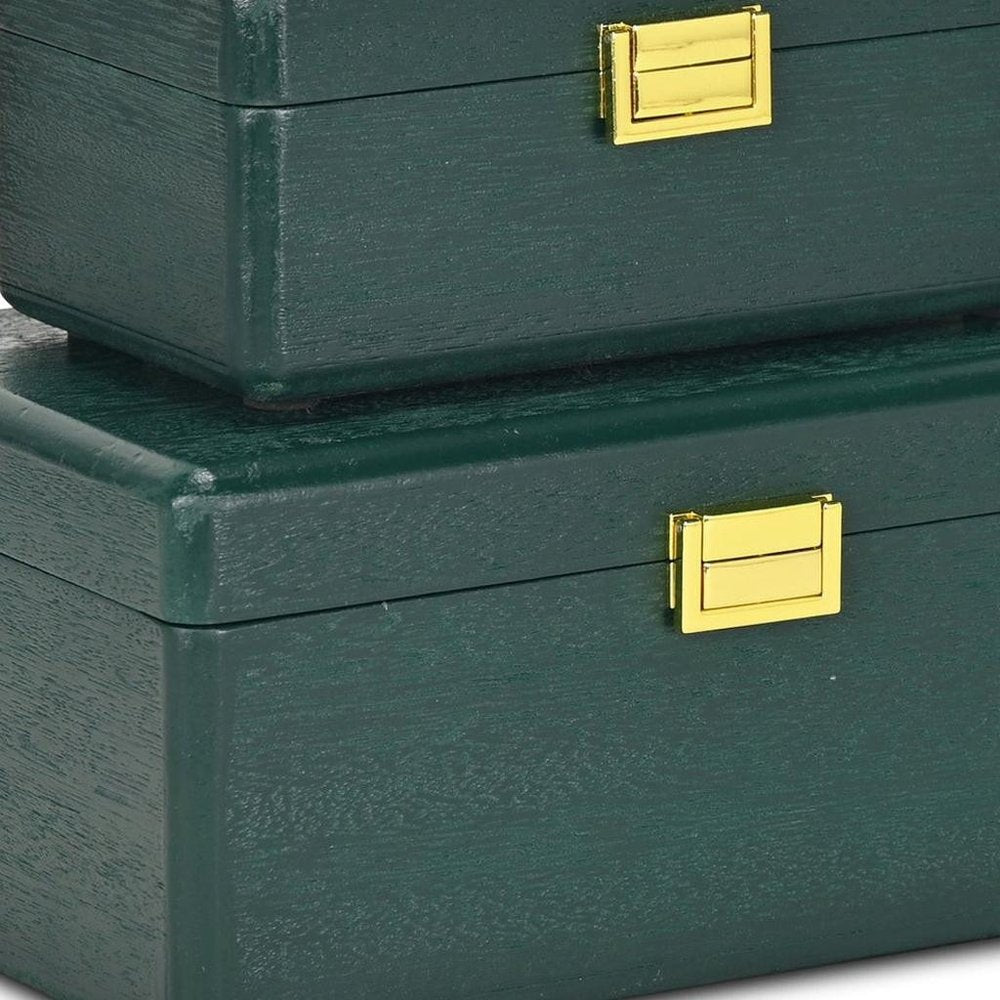 Set Of Two Green Solid Wood Jewelry Boxes HomeRoots