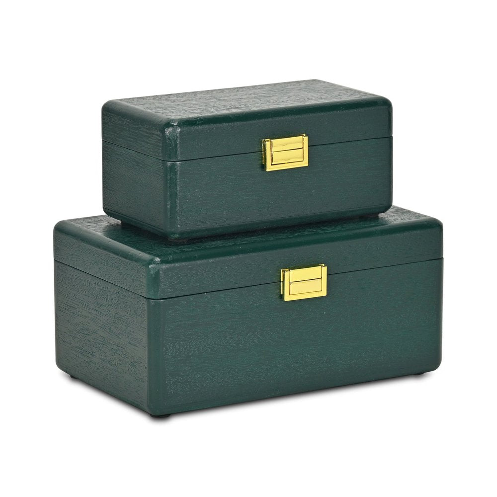 Set Of Two Green Solid Wood Jewelry Boxes HomeRoots