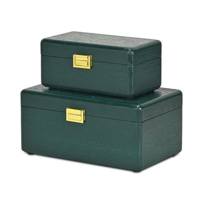 Set Of Two Green Solid Wood Jewelry Boxes HomeRoots
