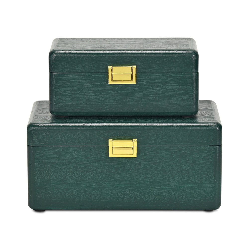 Set Of Two Green Solid Wood Jewelry Boxes HomeRoots