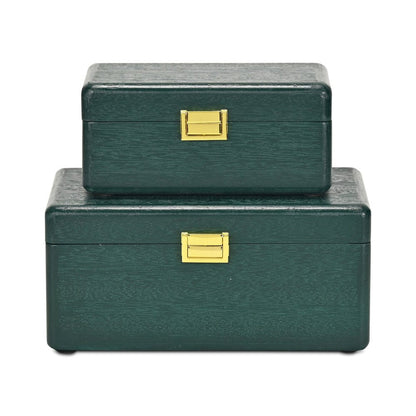 Set Of Two Green Solid Wood Jewelry Boxes HomeRoots