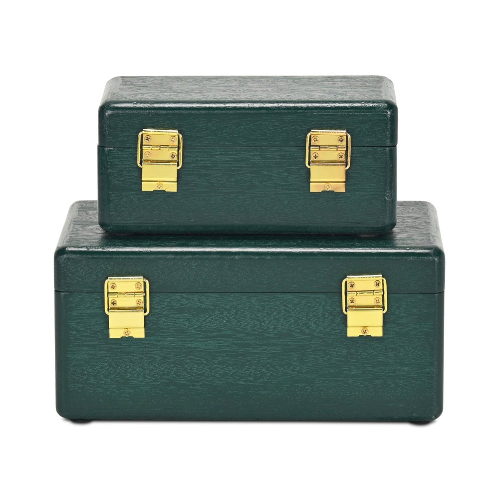 Set Of Two Green Solid Wood Jewelry Boxes HomeRoots