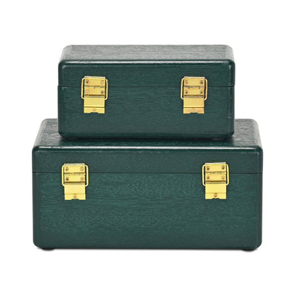 Set Of Two Green Solid Wood Jewelry Boxes HomeRoots