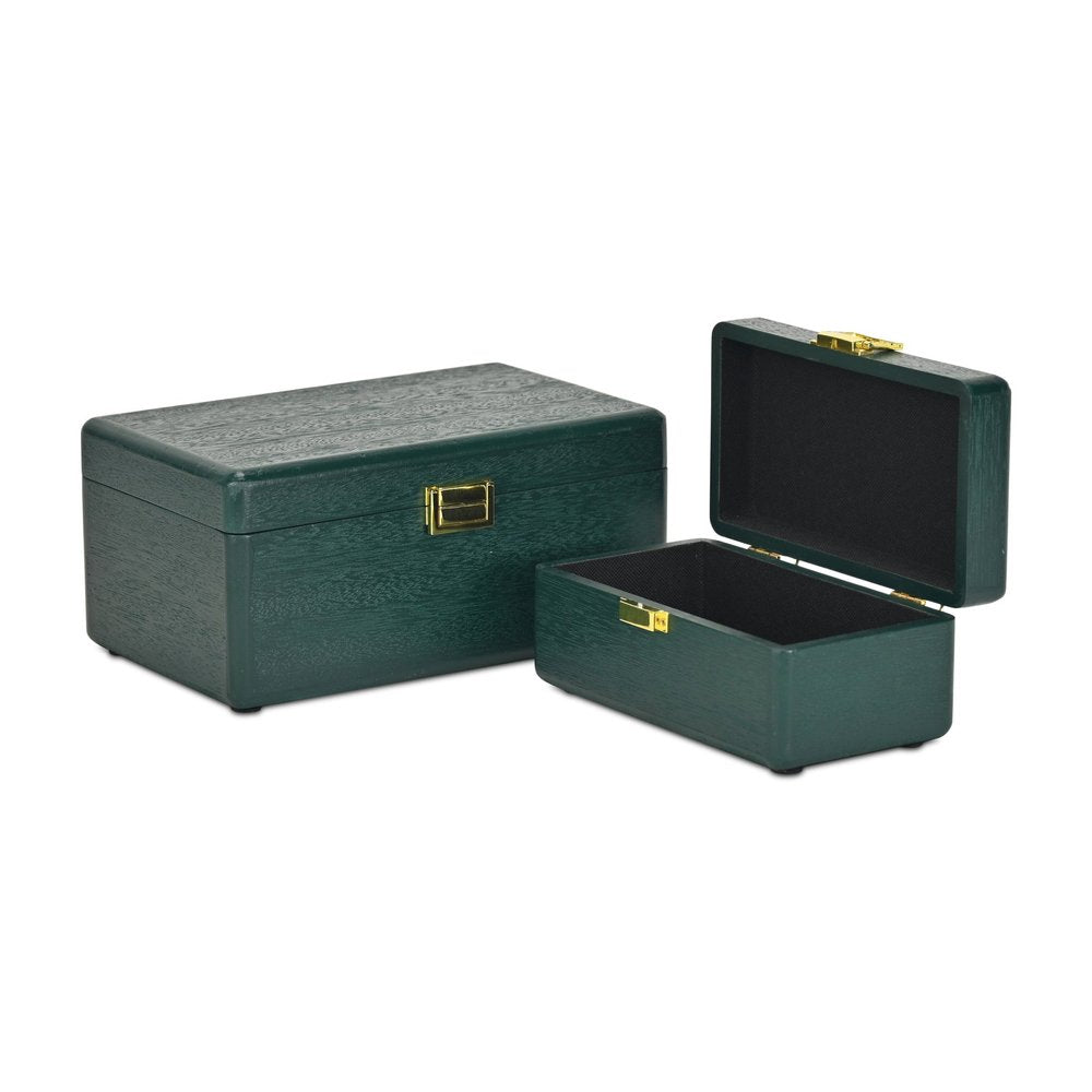 Set Of Two Green Solid Wood Jewelry Boxes HomeRoots