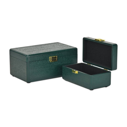 Set Of Two Green Solid Wood Jewelry Boxes HomeRoots