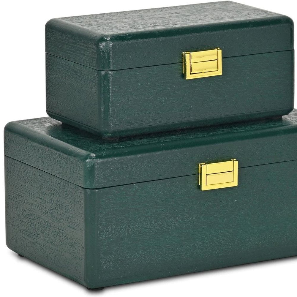 Set Of Two Green Solid Wood Jewelry Boxes HomeRoots