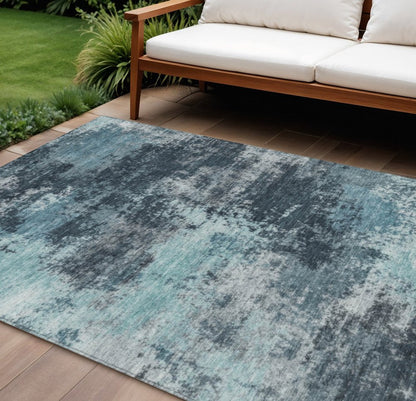 10' X 14' Teal Blue And Navy Blue Abstract Washable Indoor Outdoor Area Rug HomeRoots
