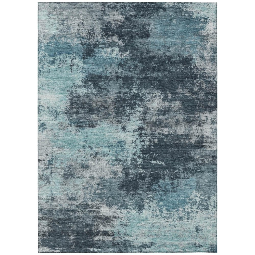 10' X 14' Teal Blue And Navy Blue Abstract Washable Indoor Outdoor Area Rug HomeRoots