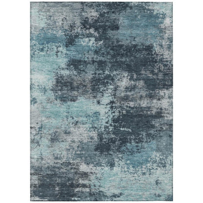 10' X 14' Teal Blue And Navy Blue Abstract Washable Indoor Outdoor Area Rug HomeRoots