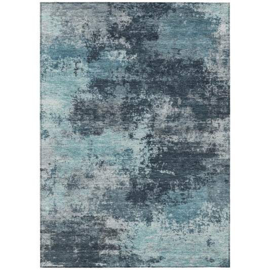 10' X 14' Teal Blue And Navy Blue Abstract Washable Indoor Outdoor Area Rug