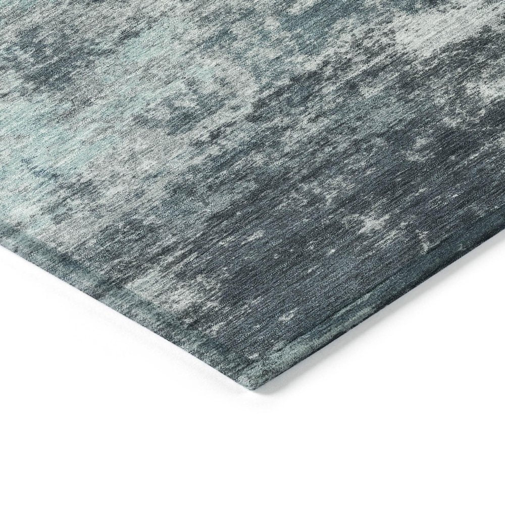 10' X 14' Teal Blue And Navy Blue Abstract Washable Indoor Outdoor Area Rug — view 3