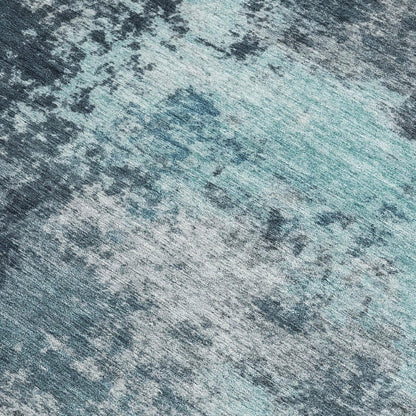 10' X 14' Teal Blue And Navy Blue Abstract Washable Indoor Outdoor Area Rug HomeRoots