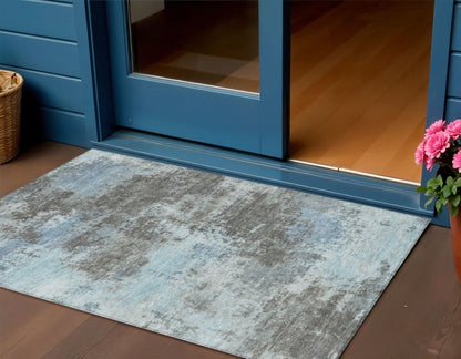 3' X 5' Taupe And Sky Blue Abstract Washable Indoor Outdoor Area Rug HomeRoots