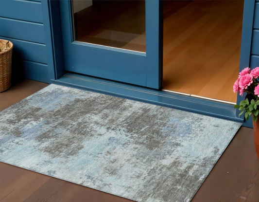 3' X 5' Taupe And Sky Blue Abstract Washable Indoor Outdoor Area Rug