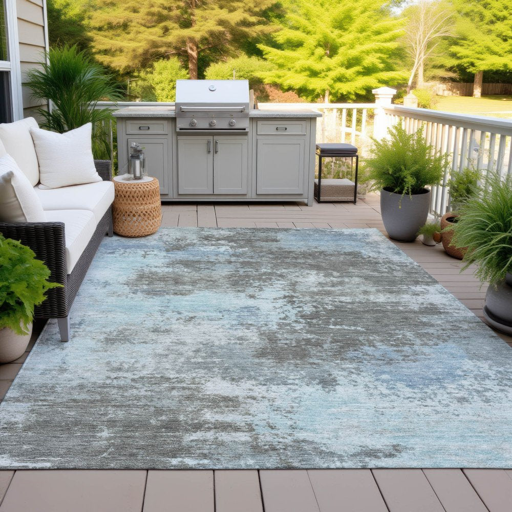 3' X 5' Taupe And Sky Blue Abstract Washable Indoor Outdoor Area Rug HomeRoots