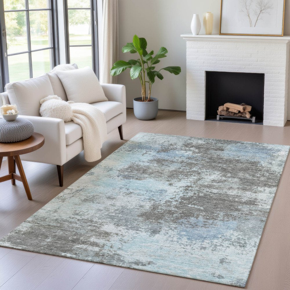 3' X 5' Taupe And Sky Blue Abstract Washable Indoor Outdoor Area Rug HomeRoots