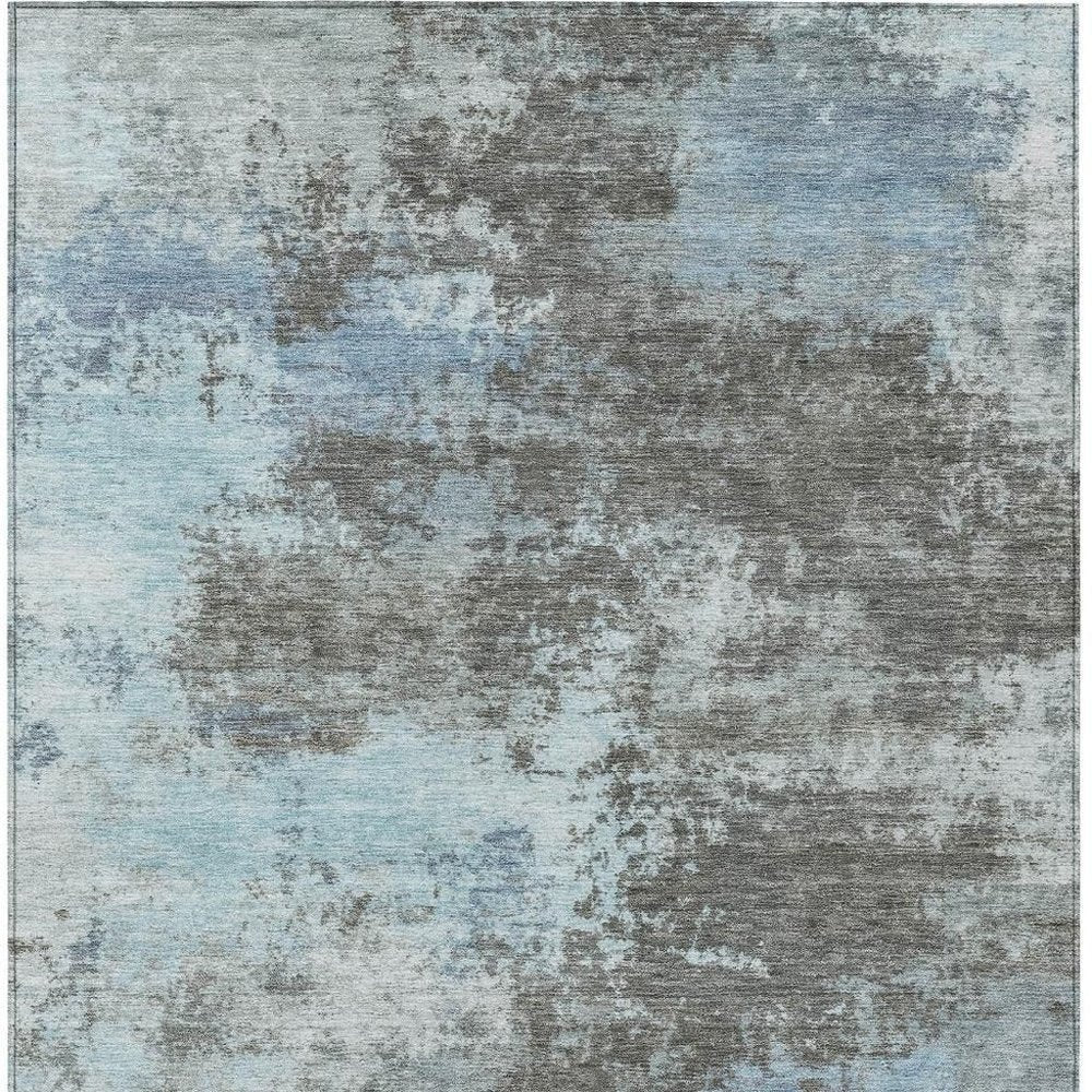 3' X 5' Taupe And Sky Blue Abstract Washable Indoor Outdoor Area Rug HomeRoots