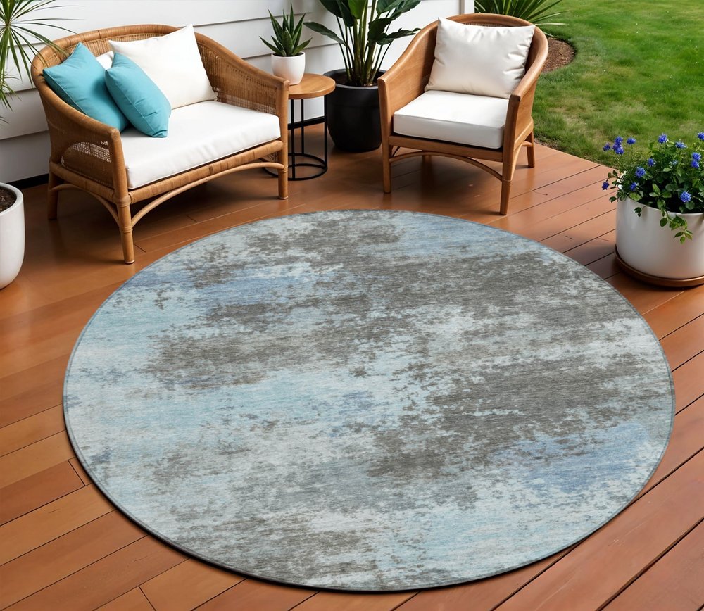 3' X 5' Taupe And Sky Blue Abstract Washable Indoor Outdoor Area Rug HomeRoots