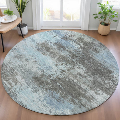 3' X 5' Taupe And Sky Blue Abstract Washable Indoor Outdoor Area Rug HomeRoots