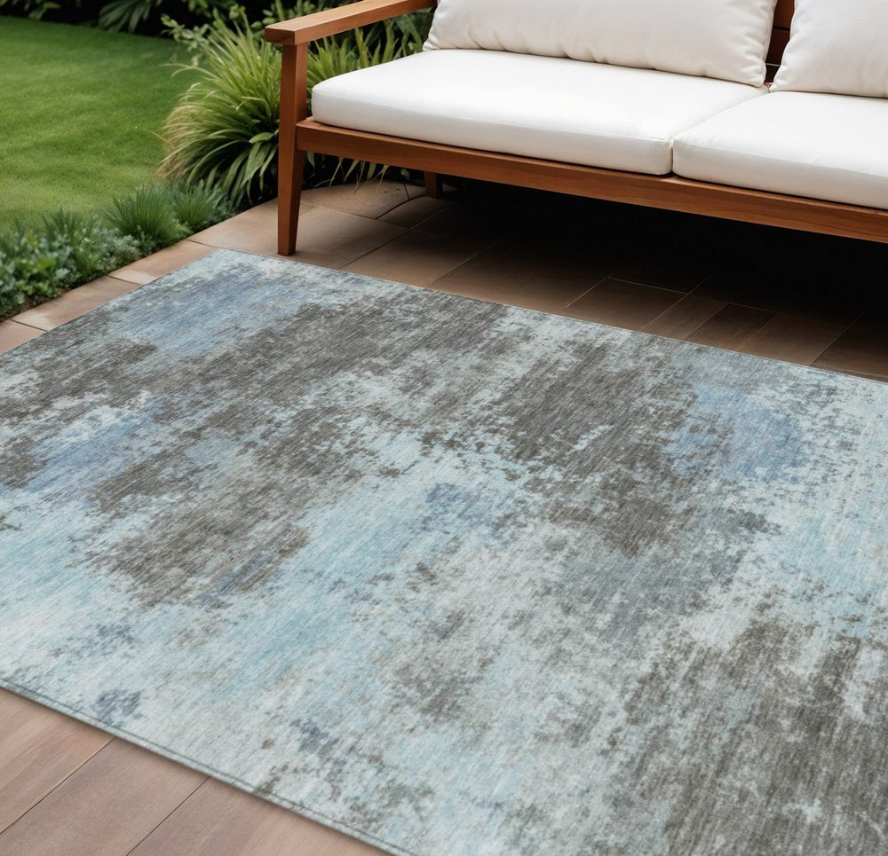 3' X 5' Taupe And Sky Blue Abstract Washable Indoor Outdoor Area Rug HomeRoots