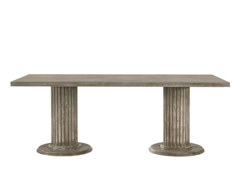 84" Gray Wood Double Pedestal Base Dining Table — view 2